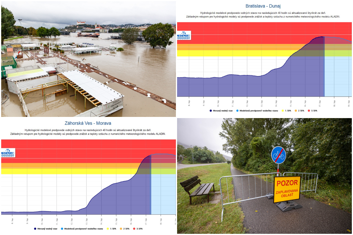Dážď a povodne na Slovensku: Hladina Dunaja v Bratislava dosiahla 970 centimetrov, osem okresov má červenú výstrahu (online)